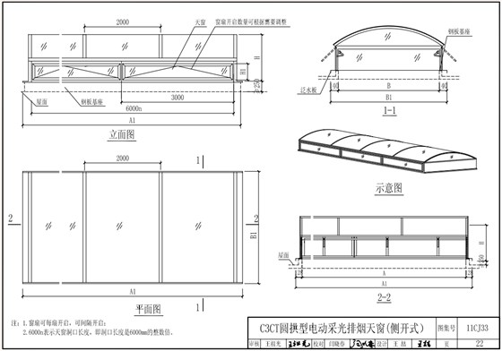 側開圓拱型電動天窗結構布置示意圖