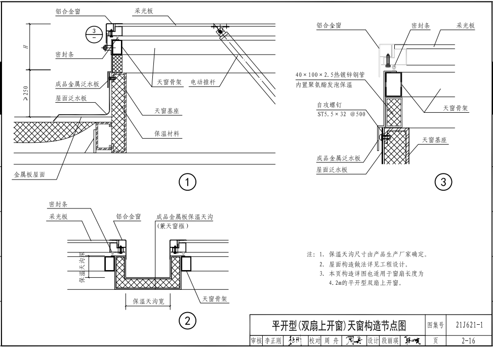 21J621-1圖集一字型電動天窗結(jié)構(gòu)示意圖