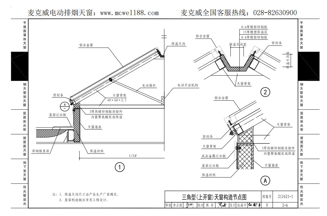 三角型(上開(kāi)窗)天窗構(gòu)造節(jié)點(diǎn)圖