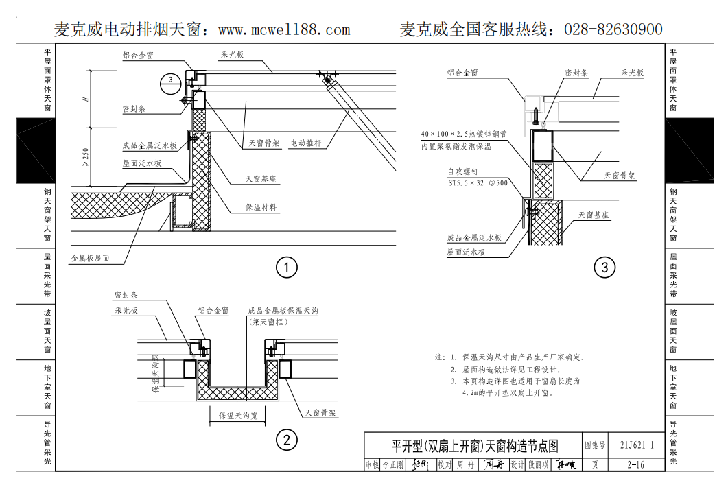 平開(kāi)型(雙扇上開(kāi)窗)天窗構(gòu)造節(jié)點(diǎn)圖